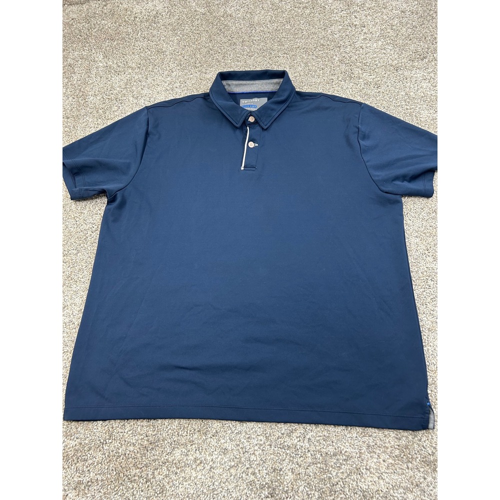 Twillory Athleisure Polo Shirt Mens 2XL Navy Blue Short Sleeve Performance #0487